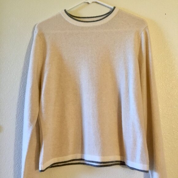 Vintage Valerie Stevens Two-Ply Cashmere Petite Large Cream White Gray Size LP - Picture 2 of 8